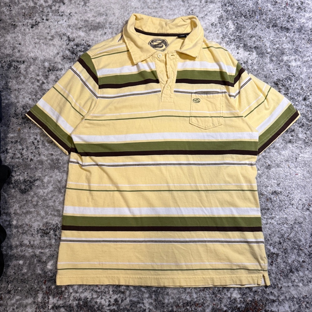 KIRRA Mens Yellow Striped Short Sleeve Polo Shirt Pocket Size Large